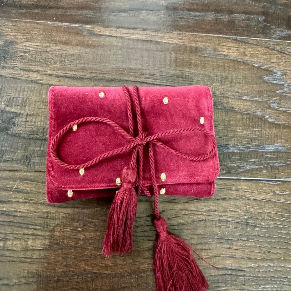 Sézane Red Velvet jewelry pouch with tassels